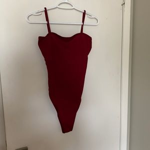 Red square neck bodysuit